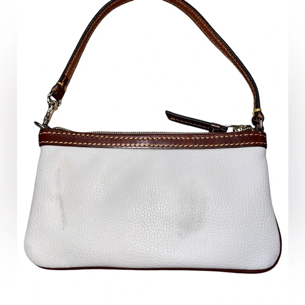 {Dooney & Bourke Cream & Brown Leather Wristlet Convertible Strap}